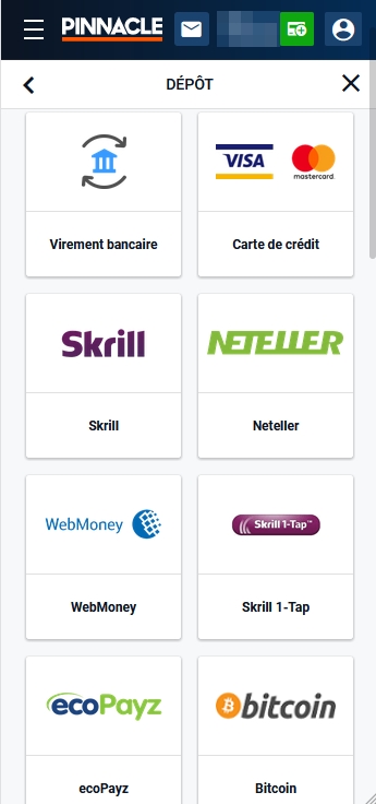 Liste des modes de dépôts sur Pinnacle